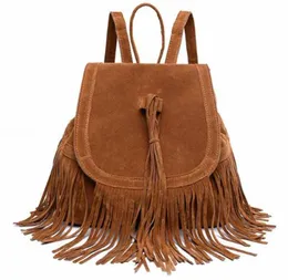 Retro backpack tassel fashion leisure Women's backpack solid suede schoolbag shopping bag