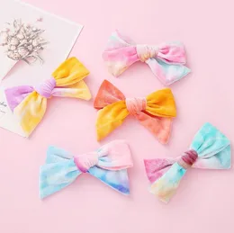 6 Colors Baby Bows Barrettes Tie Dye Velvet Bowknot Girls Hairclips Autumn Winter Hair Accessories Headband BY1261