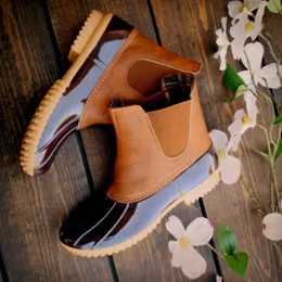حار بيع أحذية نسائية امرأة Rainboots ليوبارد المطر التمهيد اللون السيدات كعب مسطح جولة رئيس قصيرة للماء أحذية الكاحل