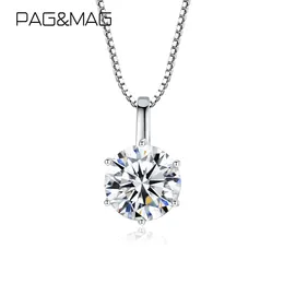 Pagmag 1CT 6.5mm EF Round Moissanite 925 Sterling Silver Argento Moissanite Collana Diamante Test su Passaggio Belle Gioielli Donna Girl Regalo Q0531