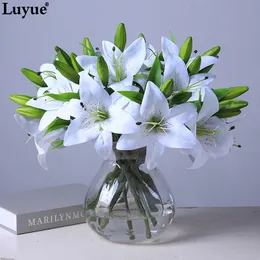 Luyue 11 Pz Giglio Artificiale Decorazione di Cerimonia Nuziale Fiore Realistico Bocciolo di Fiore PU schiuma fiori Elastico di Alta Qualità Ramo di Fiori Y200104