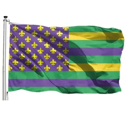 Aucma Mardi Gras Carnival 3x5ft Flaggor Banners 150x90cm 100d Polyester Fast frakt Levande färg med två mässingsgrommets