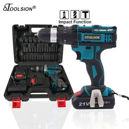 21V 18 + 3 broca de impacto de torque de chave de fenda sem fio ferramentas de chave de fenda Impact Hammer Drill Screwdriver com plasttool box 201225