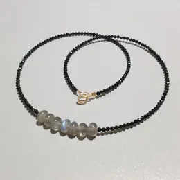 NEW Auroras Labradorite Black Spinel 925 Sterling Silver Gold color Necklace Q0531
