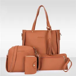 Women 4pcs/set Tassel Handbags Top-handle Fashion Lady Messenger Handbag Set Pu Leather Composite Bags Bolsa Femina1