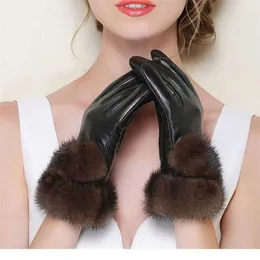 Women's Mink Fur Gloves Real Sheepskin Leather Gloves Touch Screen Winter Warm Female Luxury Mittens S2433 211224