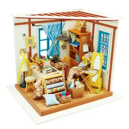 로봇 타임 DIY 인형 하우스 가구 가벼운 나무 미니어처 인형 하우스 키트 Lisa 's Tailor 장난감 어린이 소녀 선물 LJ201126