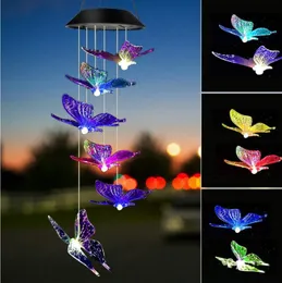 LED LAMP Solar Powered Wind Chime Light Färg Ändra Hummingbird Butterfly Hängande Lampa Uteplats Yard Garden Decor Home Lighting