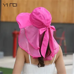 Sombreros Mujer Verano Wide Brim Summer Visor Caps Anti-UV Chapeu Feminino 태양 모자 여성을위한 얼굴 목 보호 Y200602