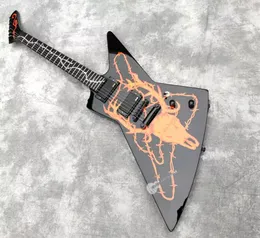 Nadir James Hetfield Metallica Woodburned Elk Kafatası MX250 Siyah Explorer Elektro Gitar Kopyalama EMG Pikapları, Siyah Donanım