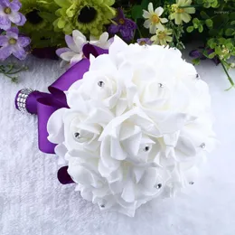 花嫁のウェディングブーケクリスタルバラの花嫁介添人のウェディングブーケブライダル人工シルクの花ラインストーンパールデコレーションYL51
