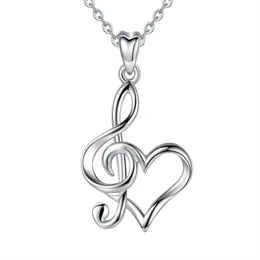 Eudora Sterling Silver Musical Note Hängsmycke Halsband Heartbeat Signal Heart Halsband Kvinnor 925 Silver Fine Smycken med Box D413 Q0531