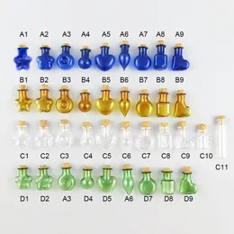 Ny!! 2ml Mini Clear Blue Amber Green Jar Tomma Små Glasflaska Flaskor Gör önskan Hem Dekoration Krukor Med Cork Stopper