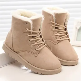 LAKESHI Plush Snow Ankle For Women Female Boots Winter Shoes Woman Fur Warm Lace Up Flat Booties Y200915