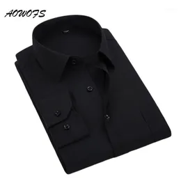 Men's Dress Shirts AOWOFS Social Shirt Black Long Sleeve Office Work Shirts Big Size Mens Clothing 8XL 5XL 7XL 6XL Custom Wedding11