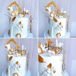 INS Happy Birthday Topper per torta in acrilico Oro novità Love Wedding Cake Topper per decorazioni per feste di compleanno di anniversario