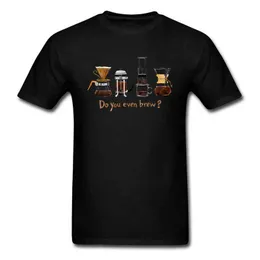 Brygger du ens? T-shirt Men Svart T Shirt Bomull Roliga Toppar Kaffe Lover Tees Hand Gör Livet Kläder Svart Partihandel G1222