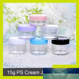 Sedorate 100 Pcs / lote vazio Ps Jar Jar 15G Creme claro com tampa azul Qualidade rosa alta Plastic Lid Containers ZM015