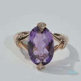 S925 Silver Amethyst Rose Gold Ring Ladies Gem Smycken Amethysts Ring