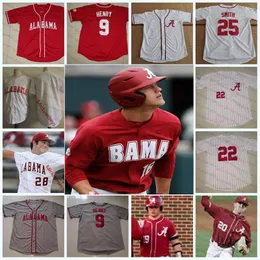 NCAA Custom Alabama Crimson Tide Baseball Jersey ديلان سميث كودي هنري تي جيه ريفز تايلر جينتري أوين ديوداتي كونور بريليب شامبلين أنطوان جان كيسي كوب جوفي