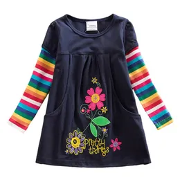 Vikita Girl Dresses Baby Girls Dress Butterfly Rainbow Barn Långärmad Kläder Tjejer Patchowrk Spädbarn Vestidos 2-8Y LH5805 201203