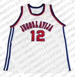 vendita all'ingrosso Vlade Divac # 12 Jugoslavija New Basketball Jersey Bianco cucito Personalizzato qualsiasi numero nome UOMINI DONNE GIOVANI BASKET MAGLIE