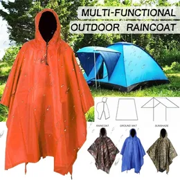 3 in 1 Raincoat Backpack Rain Cover Rain Coat Hood Hiking Cycling Rain Cover Poncho Waterproof Tent Outdoor Camping Tent Mat Y200324