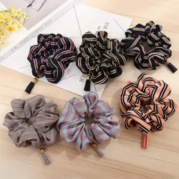 Women Hairband Plaid Striped Hair Scrunchies Tassel Hair Ring Ties Women Girls Ponytail Holder Hair Accessories 10 Colors