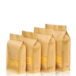 2022 new 100pcs/lot Stand Up Kraft Paper Bags Coffee Snack Cookie Gifts Storage Bags with Window Food Storage Pouch