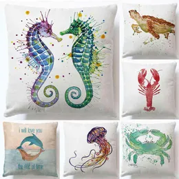 2022 new Soft Super Linen Pillow Case Private Rectangular Seahorse Turtle Fish Lovely Animal Sofa Cushion
