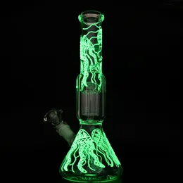 3D Line Straight Tube Unique Bong Hookahs Glow in the Dark Bong 6 Arms Tree Perc Dab Rigs 5mm Thick Water Pipes 18mm Female Joint With Glass Bowl Wholesale