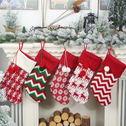5 style Christmas Stocking Christmas decoration socks red and white elk knitting wool Xmas socks children's candy gift bag LX3618 LX3618