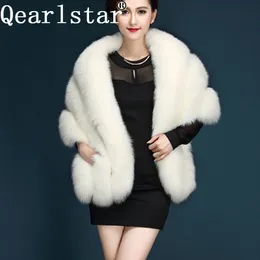 Qearlstar Winter Women Faux Fox Fur Owilowanie Pashmina Super Luksusowa Oblubienia Szal Wśród Party Wedding Futro Stole 165*40cm YT14 Y201024