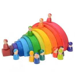 Dziecko Montessori Zabawki Kids Rainbow Drewniane Zabawki Zabawki Zabawki Edukacyjne Dla Dzieci 3 lat Building Blocks Blocks Drewno Math Toy LJ200907