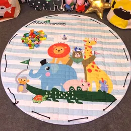 Animal Impresso Rodada Crianças Tapete Crianças Algodão De Algodão Desenvolvendo Rug Puzzle Play Mat Saco De Armazenamento Brinquedos LJ200911