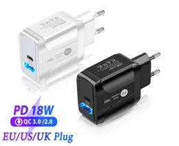 18W 빠른 충전 QC3.0 USB C PD 빠른 충전기 빠른 충전기 벽 충전기 소매 상자가있는 스마트 폰용