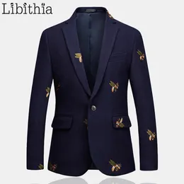 Mens One Button Blazer Bee Embroidery Wedding Smart Casual Slim Fit Jacket High Quality Big Size 6XL Navy Blue Clothes Male T208 Y200930