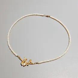 LII JI淡水真珠のネックレスの鳥と葉925のスターリングシルバー18Kゴールドメッキクラスプ繊細な宝石類Q0531