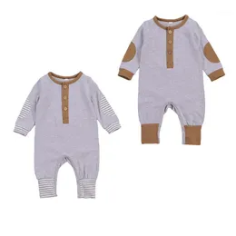 Jumpsuits FocusNorm Autumn Infant Baby Boys Girls Rompers Striped Patchwork Långärmad Knapp Bomull 0-18m