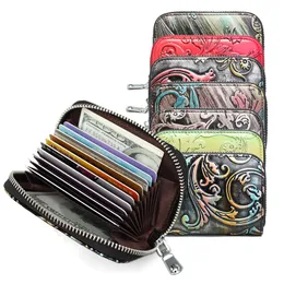 HBP 5 Hight Quality Fashion Women Colorful Flower Credit Card Holder RFID Card Case Real Leather Mini Wallet