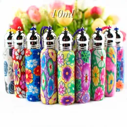 50 sztuk / partia Lovely 10ml Szkło Roll na butelkach Polimer Clay Roller Essential Oil Butelka Puste fiolki perfumy ze szklaną piłką 201013