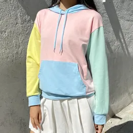 Iamsure höst vinter mode macaron colorblock överdimensionell hoodie för kvinnor kpop streetwear casual lös kvinnlig sweatshirt 201202