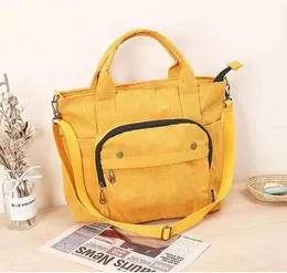 Corduroy Shoulder Bag Women Vintage Shopping Bags Zipper Girls Student Bookbag Handbags Casual Tote With Outside Pocket 202 yellow School bag