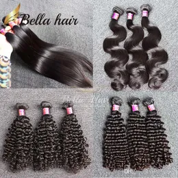 Bellahair® 2 связки бразильские наращивания волос девственницы человеческие плетение вьющиеся глубокая прямая волна тела