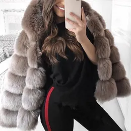 Zimowy Gruby Ciepłe Fur Coat Kobiety Plus Rozmiar 3x Kurtka z długim rękawem z kapturem Luksusowe płaszcze