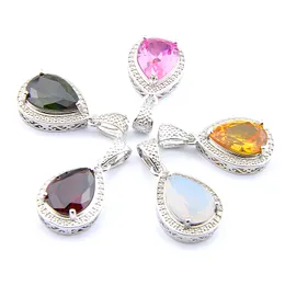 Mix 5PCS Rainbow New Luckyshine 925 sterling Silver Classic Teardrop Moonstone Citrine Garnet Topaz Necklaces Pendants For Lady Party Gift