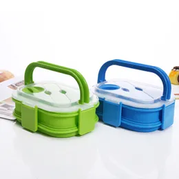 Double Layer Silicone Foldable Bento Box 1600ml Microwave Oven Lunch Box Folding Food Storage Container Lunchbox 201016