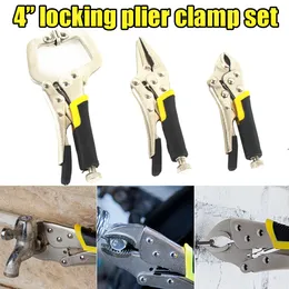 3pcs/set 4'' Wood Face Clamp Vice Grip Kit Complete Locking C Type Clip Clamp Straight Needle Pliers Locking Self Grip Plier Y200321