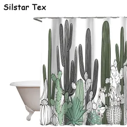 Silstar Tex Striped Plant Grön Gardin Potted Blooming Blommor Dusch Gardiner För Vuxna Barn Badrum T200711