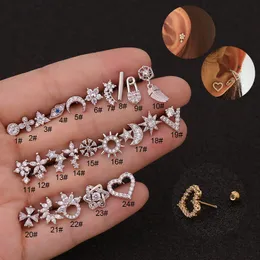 fashion Stainless steel diamand stud earrings Zircon Stud gold silver color heart sun shapes screw ball personality puncture multi-function adorn article